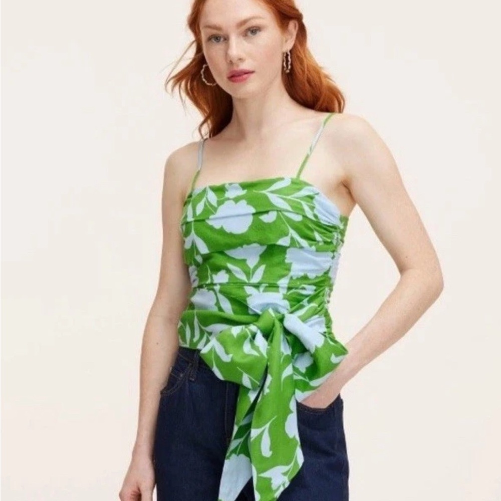 Kate Spade Green Ruched Camisole with Tie Front